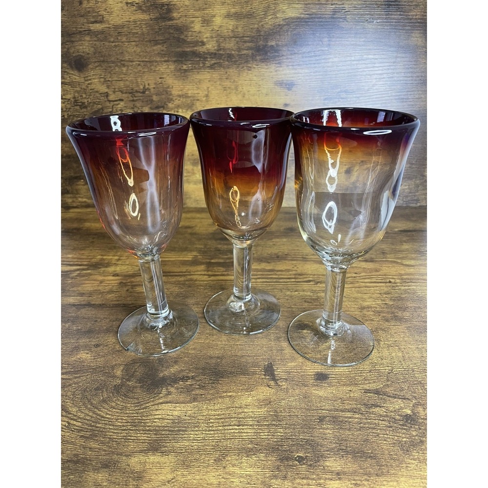 Hand Blown Red & Clear 8"  Wine Glass One of the cups has a detailed.  P.1